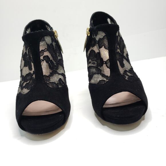 Kate Spade Florentina Lace Peep Toe Bootie Black Italy Suede Women 5.5 - Picture 4 of 9